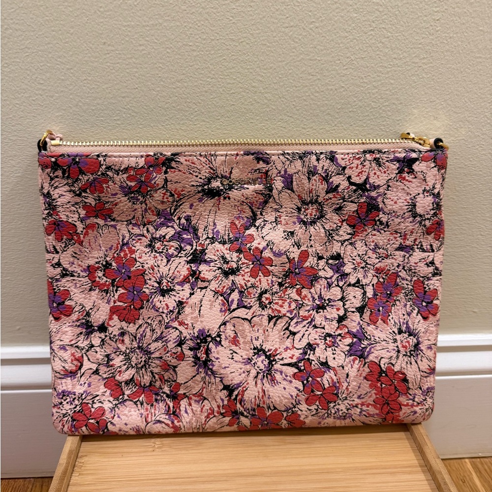 Coccinelle Floral Pink Clutch Bag with strap